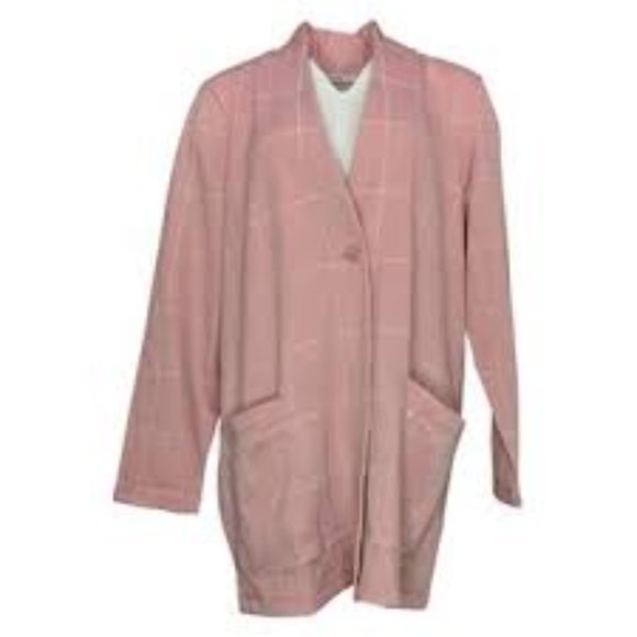 Isaac Mizrahi LIVE! Large Pink Windopane Knit menswear inspired long line jacket - Picture 9 of 9